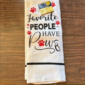 Home Collection White Kitchen Towel with Black Script and Red Paw Prints